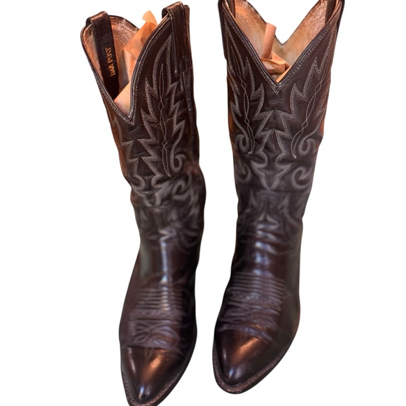 Dan Post Vintage Black Leather Western Cowboy Boots Men’s Size 8 USA Made in EUC - Picture 9 of 15